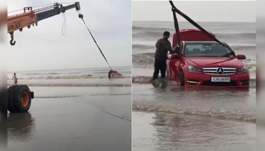 بسبب الترند .. غرق سيارة فاخرة في مغامرة جنونية
