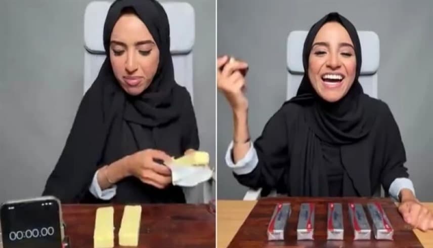 "تيك توكر" تأكل 5 قوالب زبدة في دقيقة ونصف | فيديو