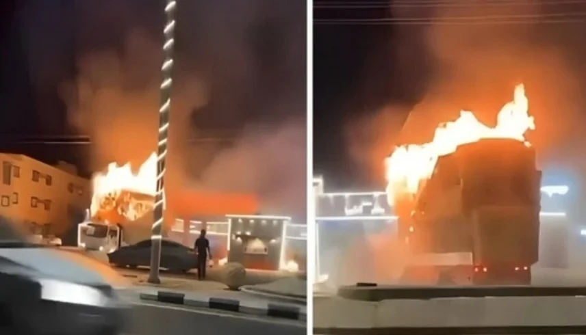 سعودي يقود شاحنة مشتعلة وينقذ العشرات من انفجار محطة وقود | فيديو
